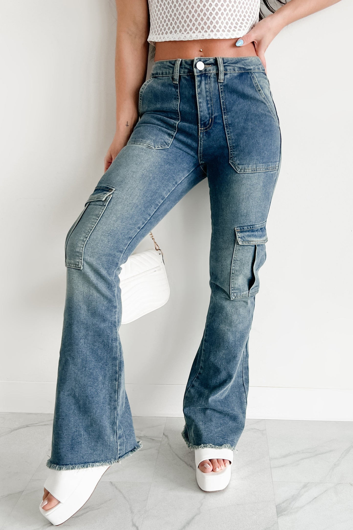 Rome High Rise Cargo Flare Indigo Reign Jeans (Medium)